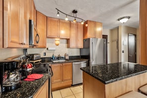 Fridge, microwave, oven, stovetop - Stay at the Resort!! HikeIn/Out + Deck w/Slope Views-Hot Tub-Grill-Fireplace-Elevator-Updated (Steamboat Springs)