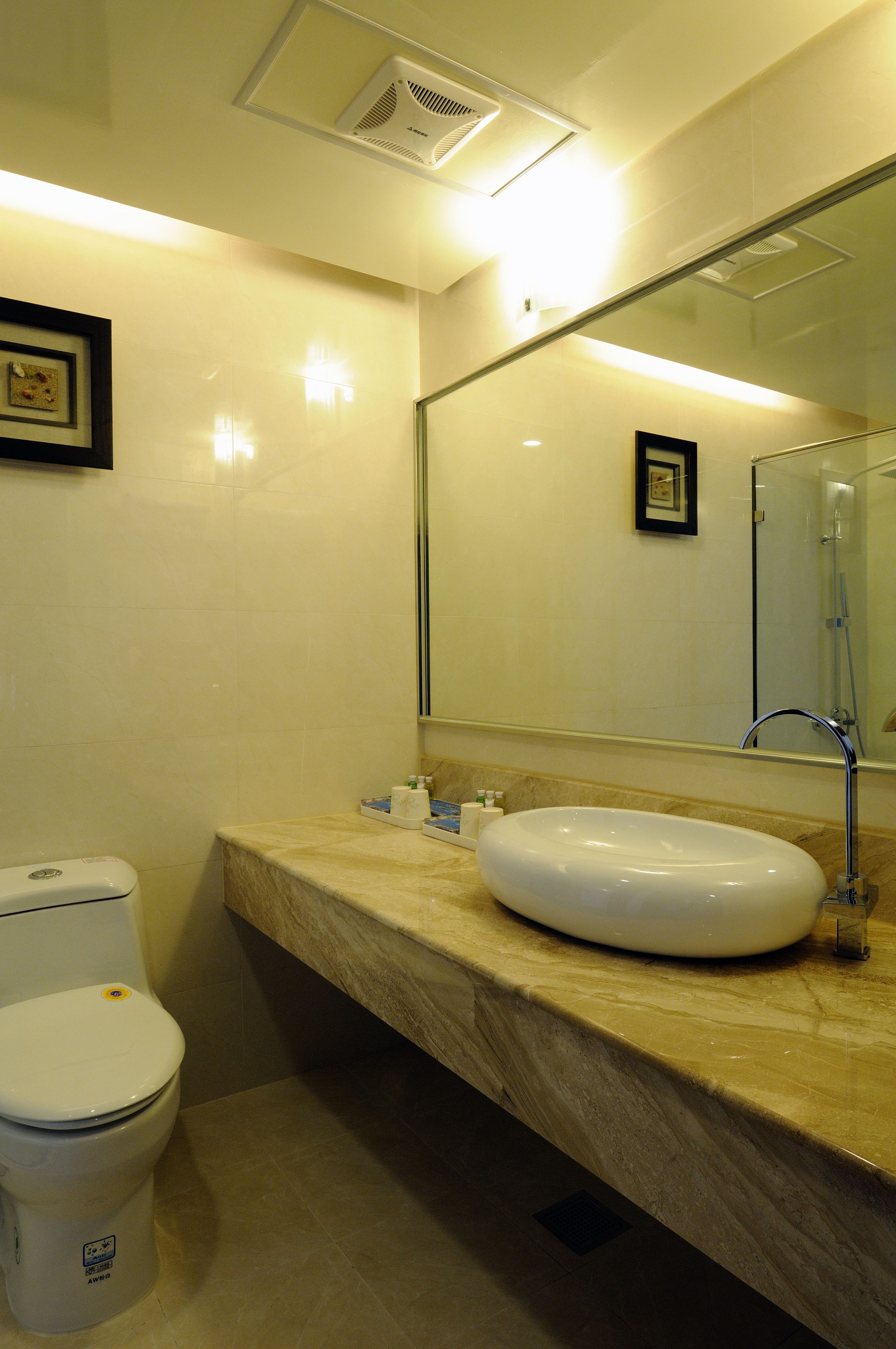 shower, rainfall showerhead, hair dryer, towels