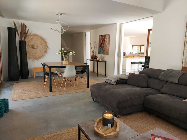 Smart TV, fireplace, DVD player, ping pong