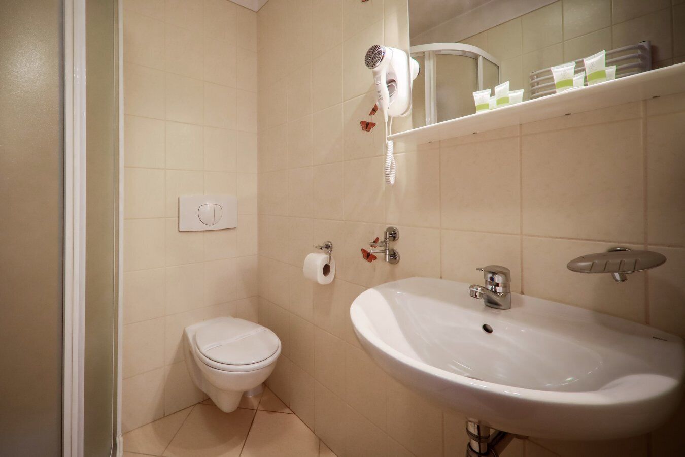 standard room, 2 single beds, mountain view | bathroom | shower, hair dryer, towels, soap