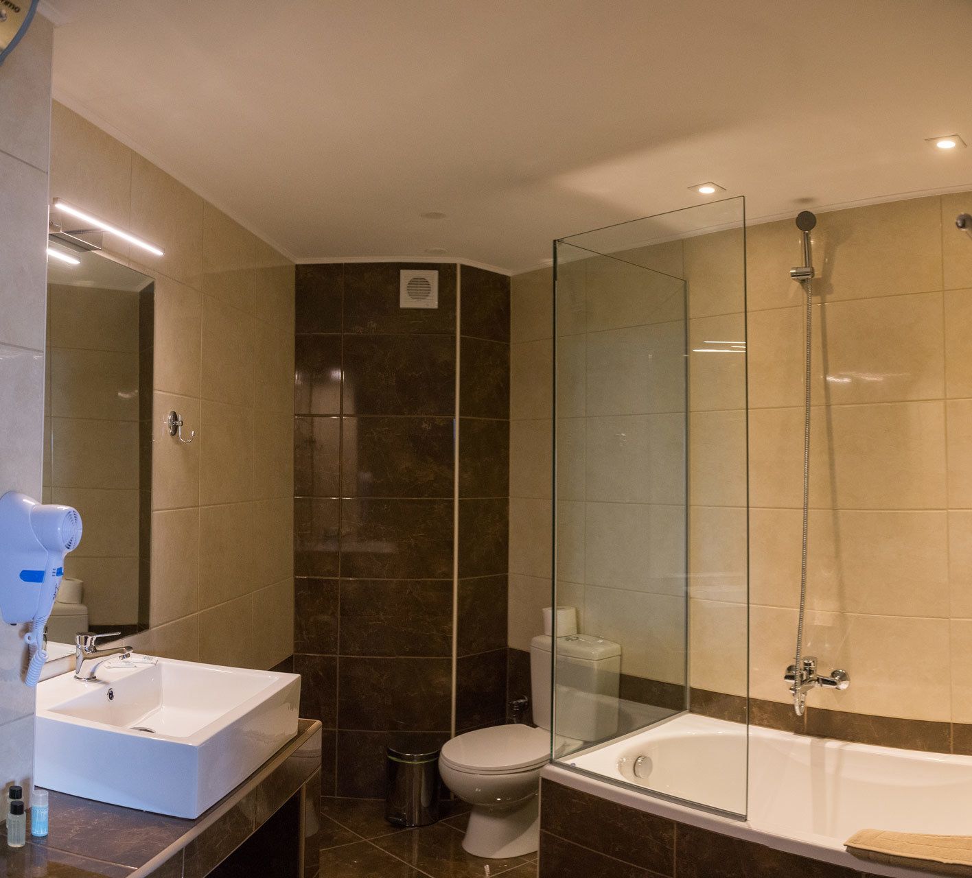 free toiletries, hair dryer, bathrobes, slippers