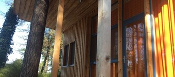 beautiful wooden house with exclusive furnishings and panoramic windows on Schwielowsee