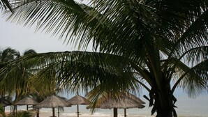A beach with thatched umbrellas and lounge chairs. - ONE OF THE MOST ELEGANT VILLAS IN THE SMALL COAST (Saly)