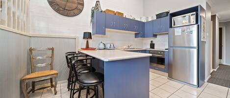 Fridge, microwave, oven, dishwasher