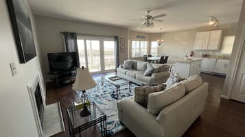 TV, fireplace, DVD player, stereo