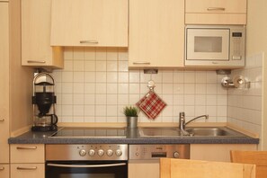Fridge, microwave, dishwasher, coffee/tea maker