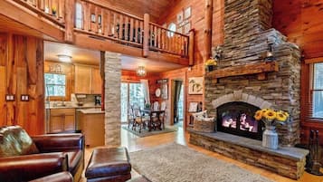 Flat-screen TV, fireplace, video games, Netflix