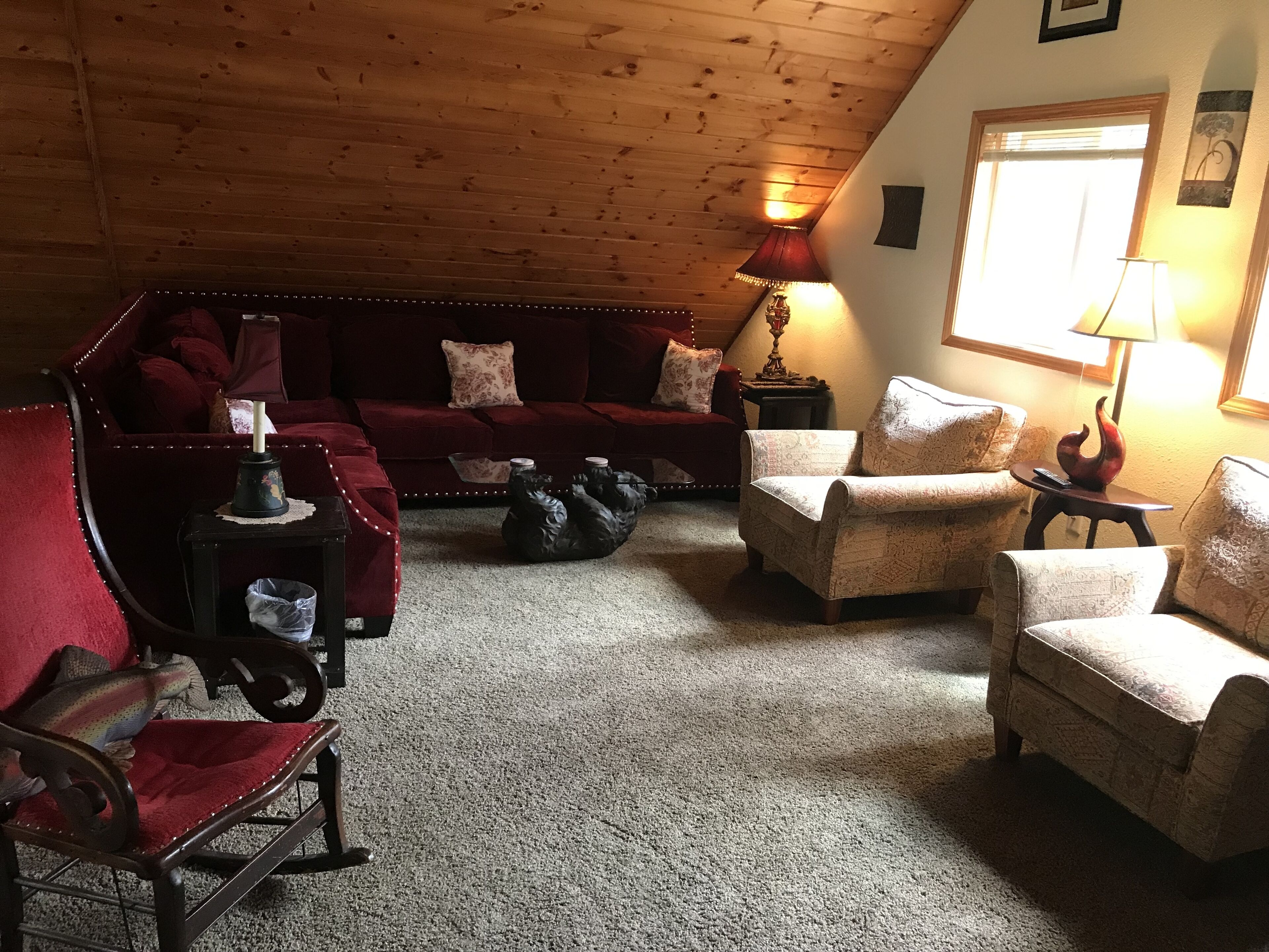 TV connectée, cheminée, livres, chaîne hi-fi