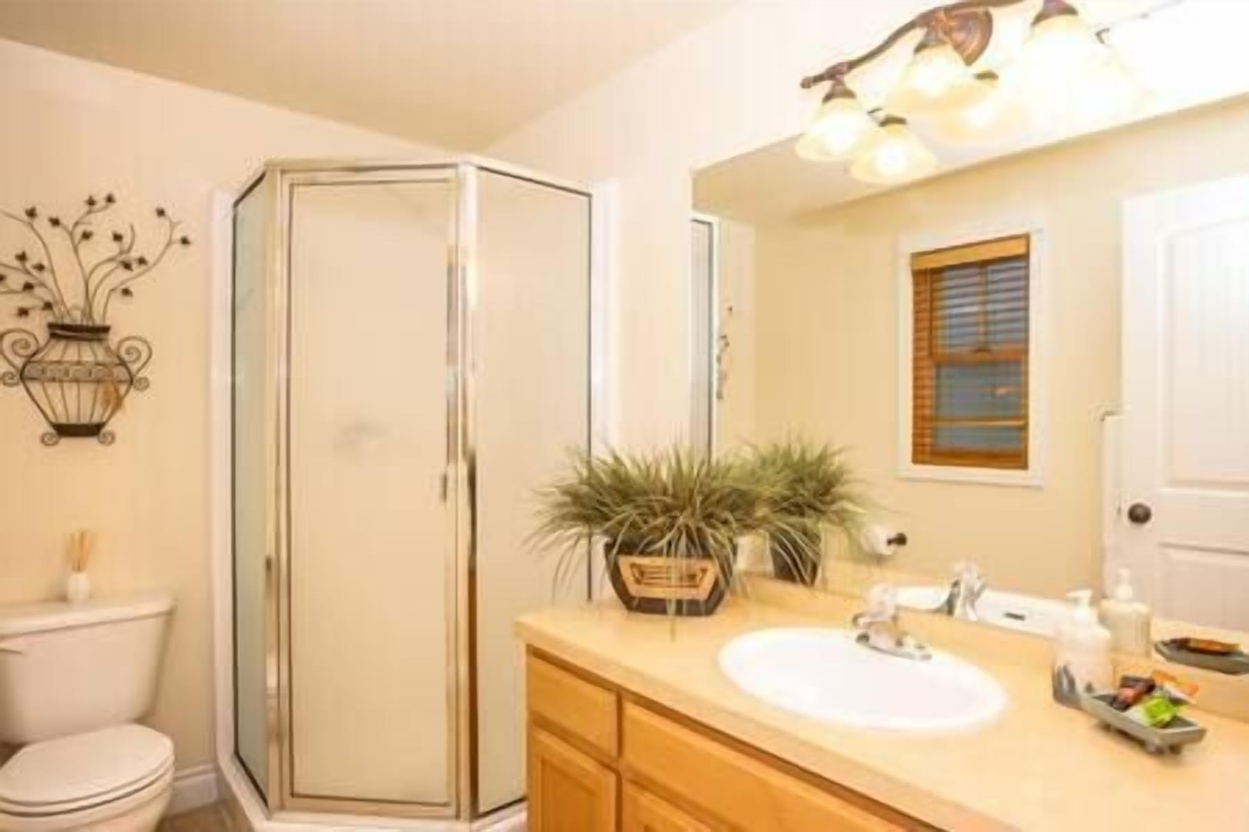 Combined shower/tub, hair dryer, towels
