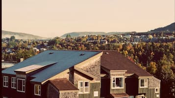 Homes blend into the surrounding hills, with a body of water visible in the distance.