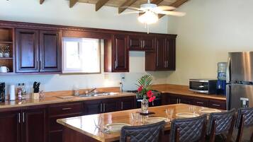 Fridge, microwave, oven, coffee/tea maker