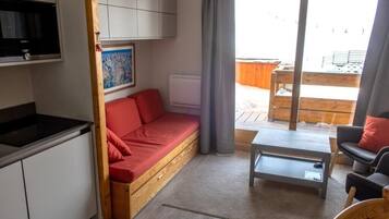 TV, DVD player, music library, video library