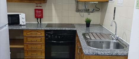 Full-sized fridge, microwave, oven, stovetop