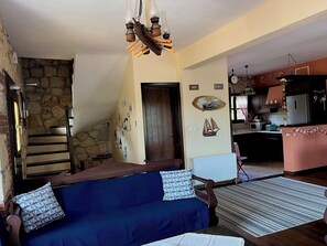 Televisión, chimenea, reproductor de DVD y libros 