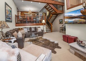 Smart TV, fireplace, DVD player, books