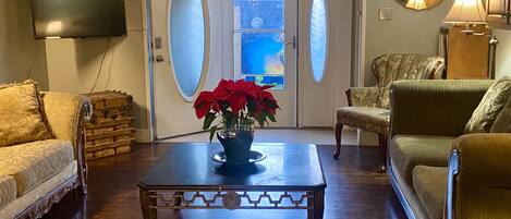 Smart-TV, Bücher, Musikbibliothek, Stereoanlage