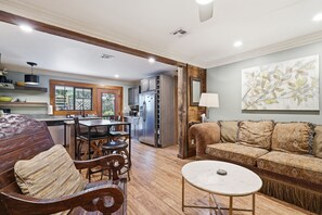 Smart TV, books, music library, stereo