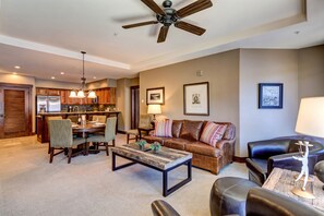 Smart TV, fireplace, DVD player, books