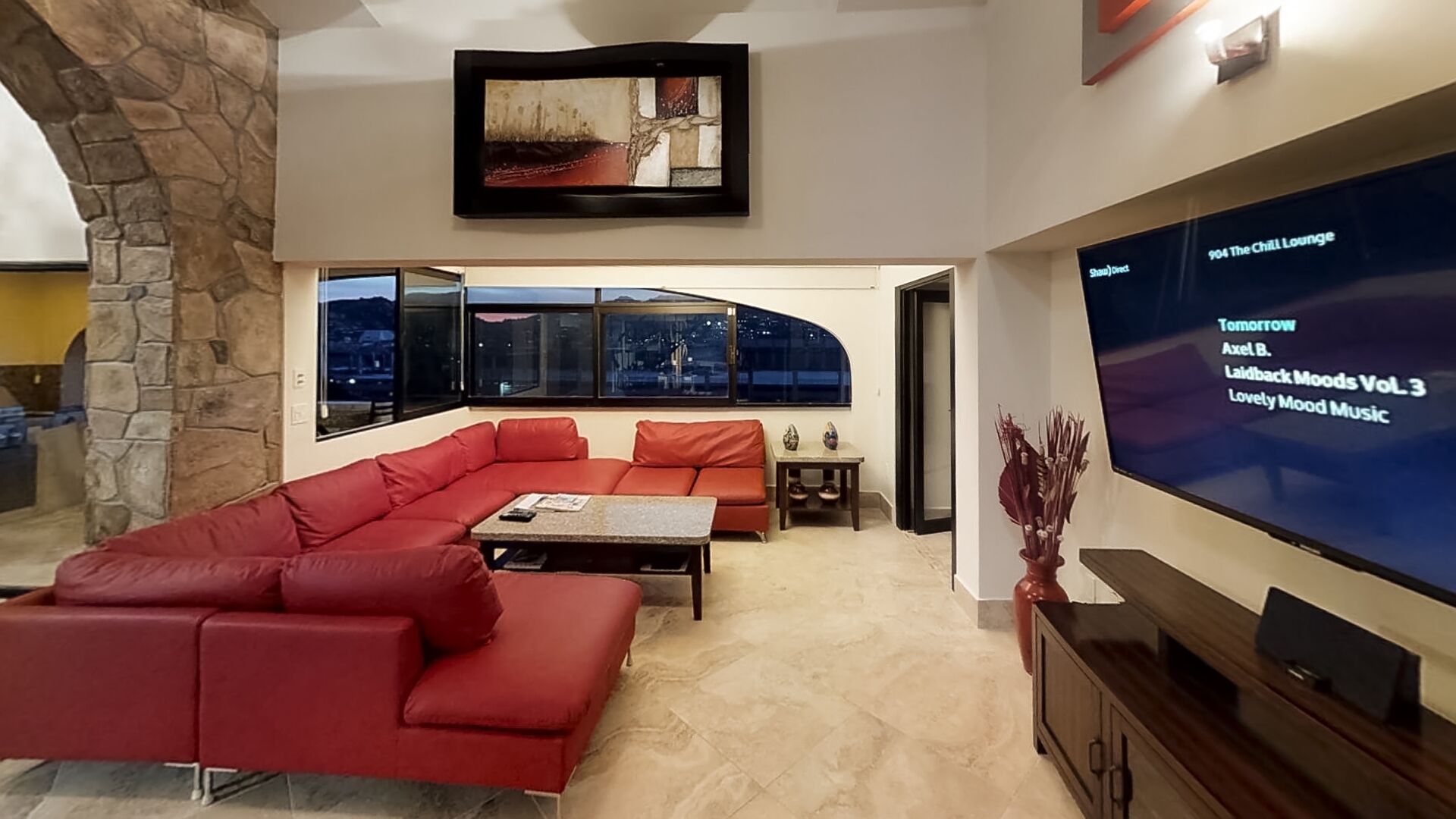 TV, DVD player, stereo