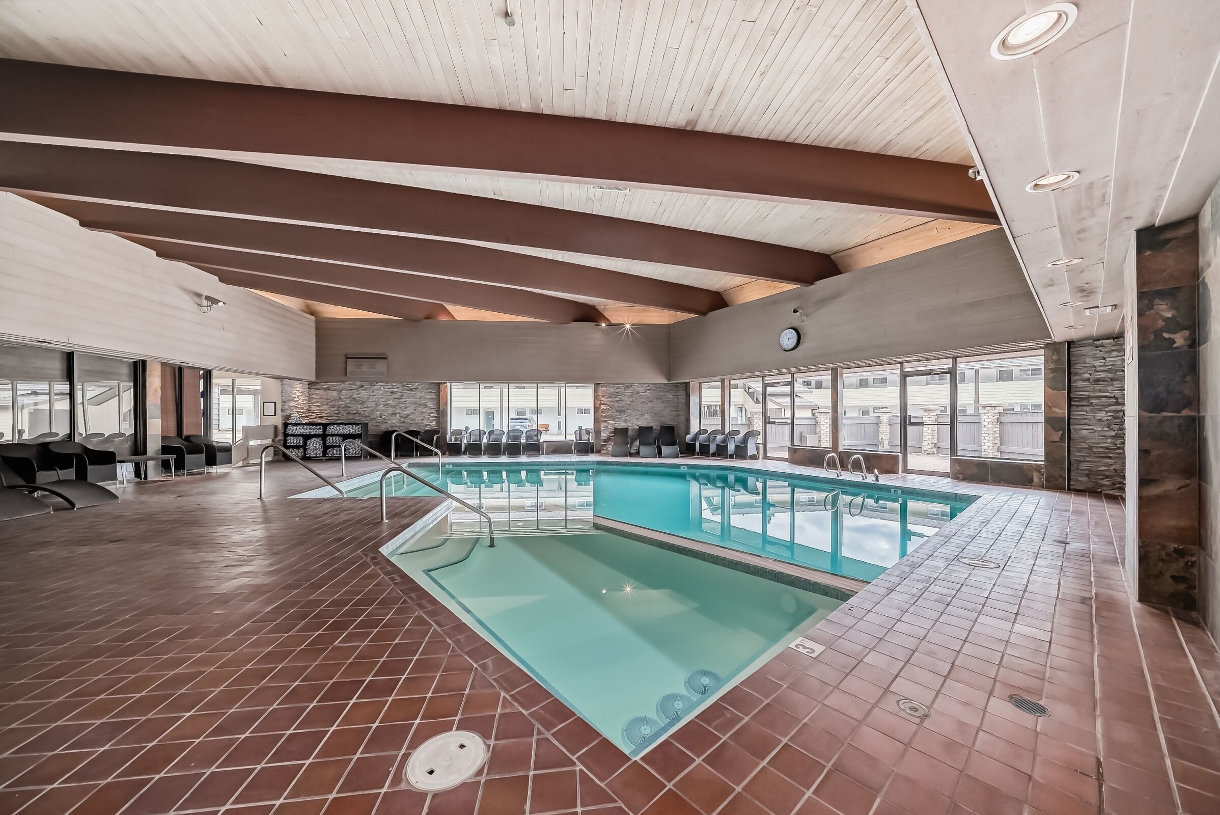 indoor pool, pool loungers