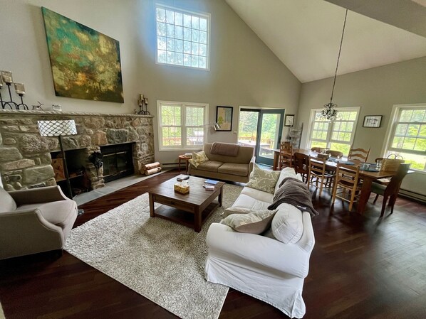 Smart TV, fireplace, video games, DVD player