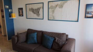 Smart TV, fireplace, DVD player, books