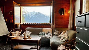 TV, caminetto, libri