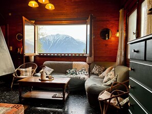 Télévision, cheminée, livres