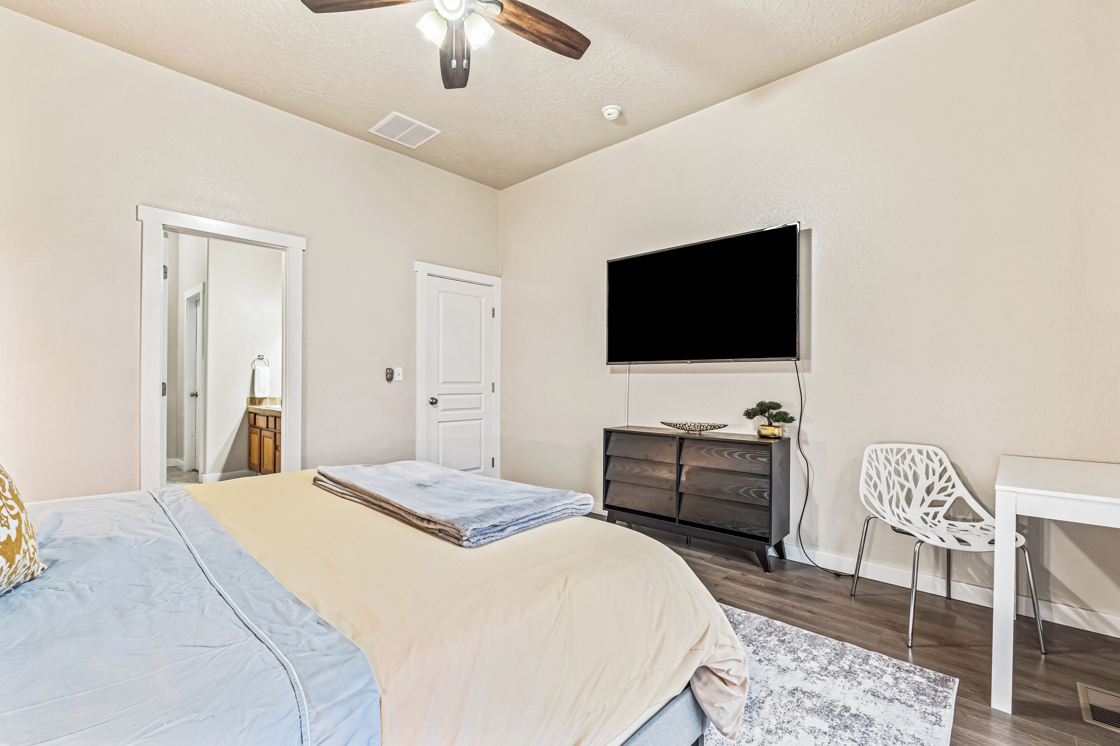 Master bedroom has a desk area