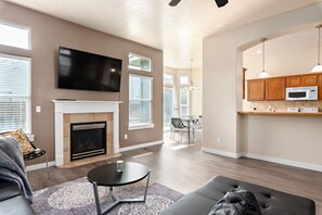 Smart TV, fireplace, foosball, streaming services