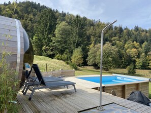 Outdoor pool, a heated pool - Spacious family inn surrounded by nature (Ventron)