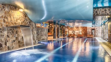 Indoor pool, open 8:00 AM to 9:00 PM, sun loungers