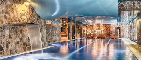 Indoor pool, open 8:00 AM to 9:00 PM, sun loungers