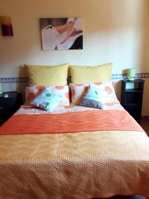 Down duvets, blackout curtains, iron/ironing board, cots/infant beds