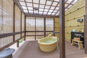 Japanese-Western Style Room NAYOTAKE with Open-Air Bath | Bathroom | Hair dryer, slippers, bidet, towels - Hotel Kyoto Eminence (Kyoto)