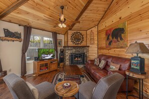TV, fireplace, DVD player, books - Gorgeous View of Smoky Mountains from an oversized hottub - Unmatched view!!!! (Gatlinburg)