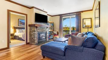 智能电视、壁炉、DVD 播放器、书