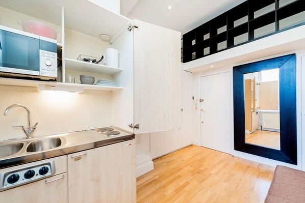 Studio Ville, 1 lit double et 1 canapé-lit, non-fumeur | Cuisinette privée | Réfrigérateur, four à micro-ondes, surface de cuisson, cafetière-théière