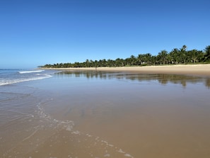 En la playa, playa de arena blanca, sombrillas y toallas de playa