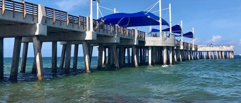 Plage à proximité, chaises longues, serviettes de plage