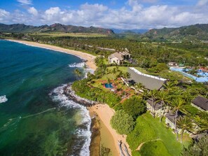 On the beach, sun-loungers, beach towels