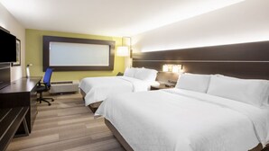A hotel room with two beds, a desk, a chair, a TV, and a large window. - Holiday Inn Express & Suites San Jose Airport by IHG (San Jose)