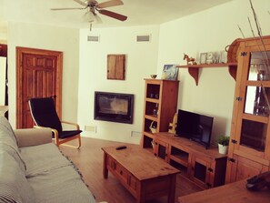 Televisión y chimenea 