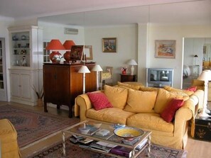 TV, DVD player, books, stereo