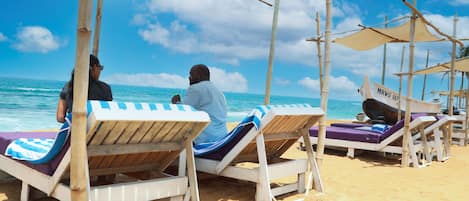 Private beach, white sand, sun-loungers, beach umbrellas