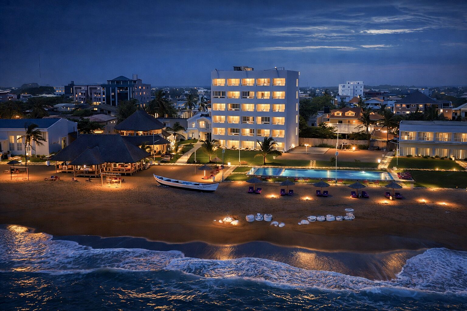 Private beach, white sand, sun-loungers, beach umbrellas