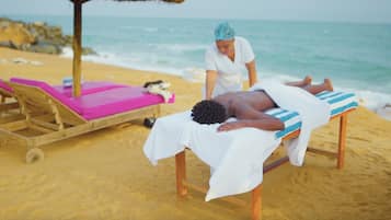 Body treatments, massages on the beach, body scrubs, facials