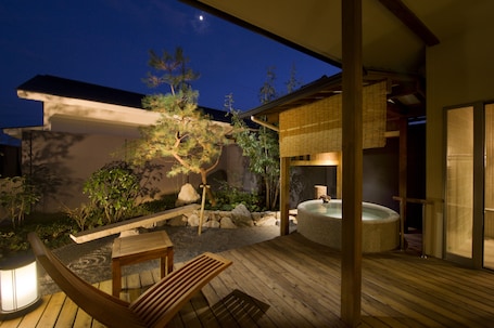 Japanese Western Style Room for 4 Guests with Open-air Bath and Garden View (Type A) | Premium bedding, in-room safe, desk, free WiFi