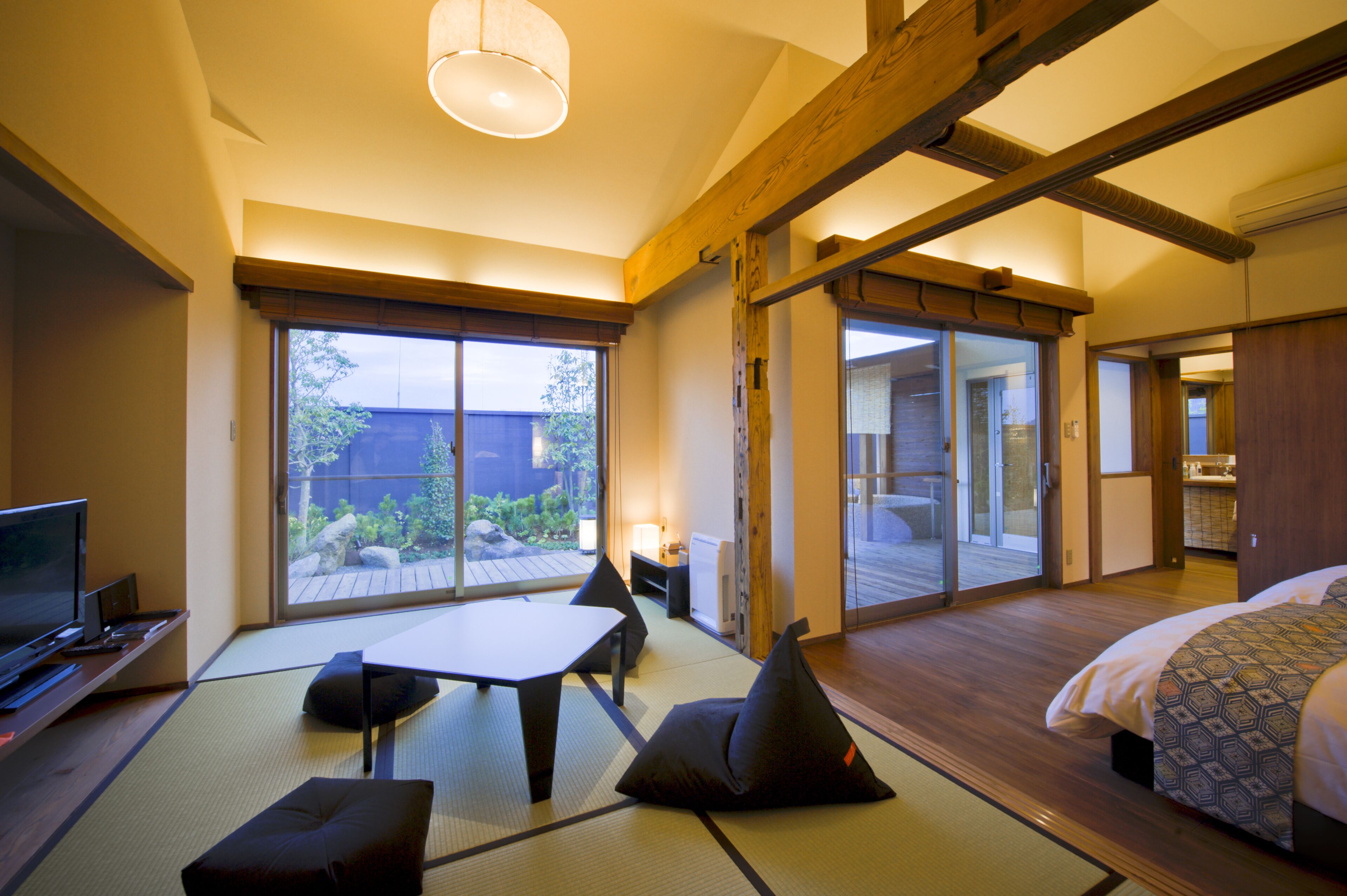 Japanese Western Style Room for 4 Guests with Open-air Bath and Garden View (Type A) | Premium bedding, in-room safe, desk, free WiFi