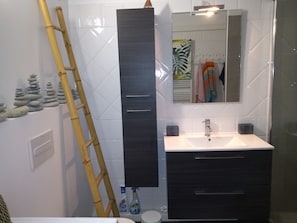 Douche, sĂšche-cheveux, papier toilette